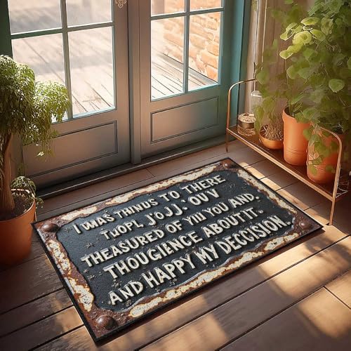 Fußmatte für den Außenbereich, rostiges Schild mit verzerrtem Text: "I Was Thinus To There Tuopl, J'O", lustige Fußmatte für den Außenbereich, Badezimmermatten-Set (65 x 90 cm) von FZFN
