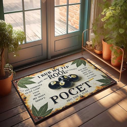 Fußmatte für den Eingang, Retro-Stil, Pool-Zimmer-Schild mit Blattmotiv und Billardkugeln, Fußmatte, Willkommens-Teppich, Haustür, Außenbereich, Raumdekoration für Herren (40 x 60 cm) von FZFN