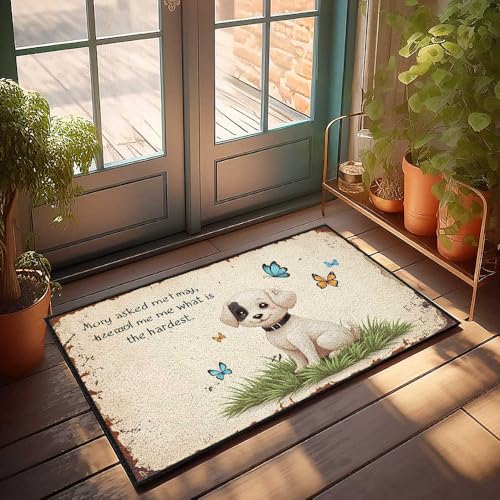 Fußmatte mit Aufschrift "Friends", bezaubernder Welpe mit bunten Schmetterlingen: eine herzerwärmende Szene, Fußmatte für den Außeneingang, große Fußmatten Outdoo (65 x 90 cm) von FZFN
