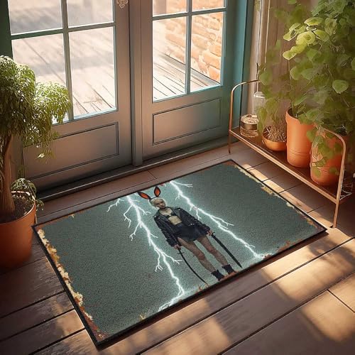 Fußmatte mit Aufschrift "Welcome Mat Fall Electric Bunny Warrior: A Thunderous", modische Statement-Fußmatte, Willkommensmatte, für den Innenbereich, 40 x 60 cm von FZFN