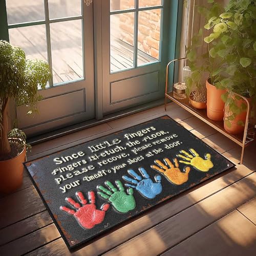 Fußmatte mit Aufschrift "Welcome Mat Fall Remove Your Shoes At The Door", buntes Handabdruck-Schild, Fußmatte, Willkommensmatte, Innenbereich, Herbstmatten für Haustür (65 x 90 cm) von FZFN