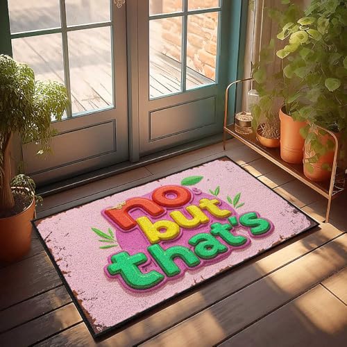Fußmatte mit lustigem buntem 3D-Text mit Naturelementen auf rosa Hintergrund, Fußmatte für Haustür, Kellerdekoration (65 x 90 cm) von FZFN