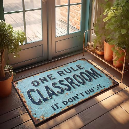 Fußmatte mit lustigem rustikalem Klassenzimmer-Schild, Aufschrift "One Rule - Don'T Do It!", Fußmatte für Haustür, Kellerdekoration (65 x 90 cm) von FZFN