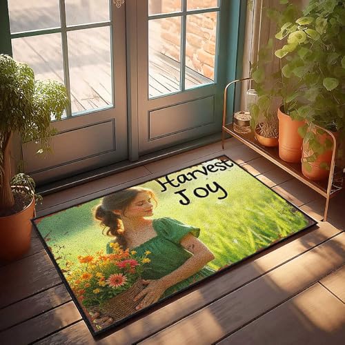 Große Fußmatte für den Außenbereich, Erntefreude: Umarmung der Natur mit einem Blumenkorb, Fußmatte, Schreibtisch-Bodenmatte, Urlaubsteppich (50 x 80 cm) von FZFN
