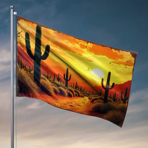 Heimdekoration für Herren, Saguaro-Kakteen-Silhouetten gegen eine feurige Wüste, Sonnenuntergang, Retro-Dekor-Flagge für Schlafzimmer (152 x 244 cm) von FZFN