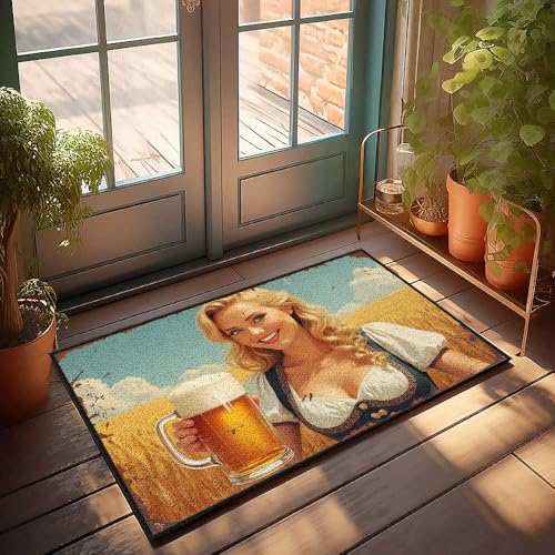 Herbst-Küchenmatten für den Boden, goldene Felder und schaumige Biere: Eine fröhliche Feier, Fußmatte, Haustür-Dekoration, Retro-Teppich (50 x 80 cm) von FZFN