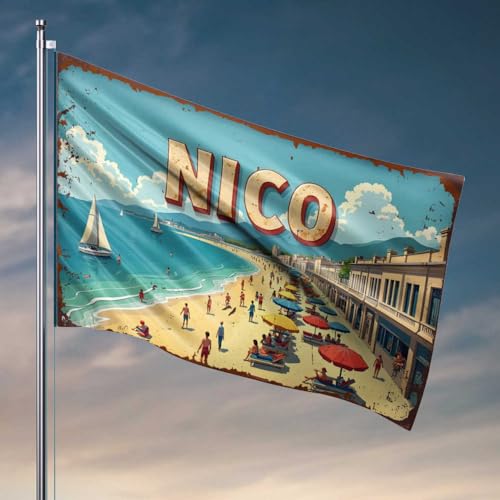 Herren-Höhlendekoration, Strand-Glückseligkeit: Eine lebendige Küstenszene in Nico-Flagge, Flagge für Schlafzimmer, Dekoration für Zimmer (30 x 45 cm) von FZFN