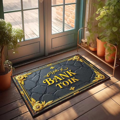 Kleine Fußmatte mit goldenem Blumenrahmen: Bank Toik Signage Fußmatte Hauswaren Veranda-Matten für Haustür draußen (50 x 80 cm) von FZFN