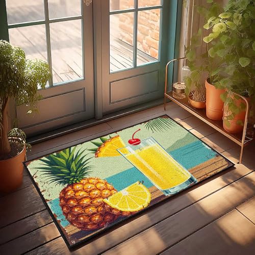 Küchenmatten für den Boden, Ananas, Limonade mit Kirsche auf der Oberseite, Türdekoration, Retro-Teppich (65 x 90 cm) von FZFN
