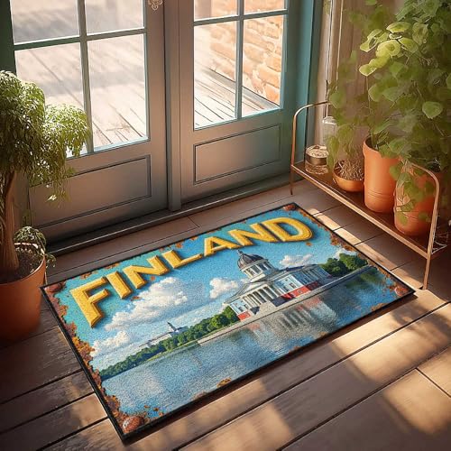 Küchenmatten für den Boden, Finnlands, architektonische Schönheit, reflektiert im Wasser, Fußmatte, Haustürdekoration, Retro-Teppich (50 x 80 cm) von FZFN