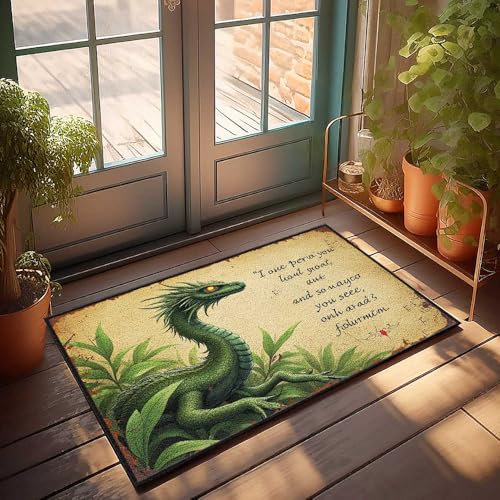 Küchenmatten für den Boden, grüner Drachenflüster: A Fantasy Tale unveiled Fußmatte Haustür Dekor Retro Teppich (40 x 60 cm) von FZFN