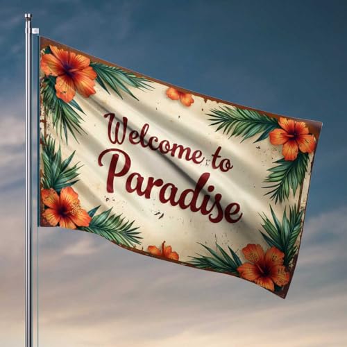Lustige Bar-Dekoration, Aufschrift "Welcome to Paradise": Tropische Blumenschilderung, Pool-Dekoration, Outdoor, Teenager, Jungen, Raumdekoration (60 x 90 cm) von FZFN