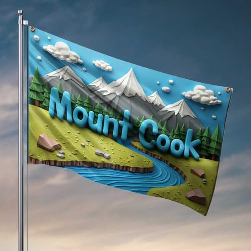 Lustige Bar-Dekoration, Mount Cook: eine malerische Landschaft mit schneebedeckten Gipfeln und einer Seren-Flagge, Pool-Dekoration, für den Außenbereich, Teenager, Jungen, Raumdekoration (152 x 244 cm von FZFN
