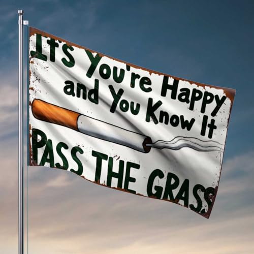 Lustige Bar-Dekoration, "Pass The Grass: A Humorous Take On Smoking Flagge", Pool-Dekoration, Outdoor, Teenager, Jungen, Raumdekoration (120 x 180 cm) von FZFN