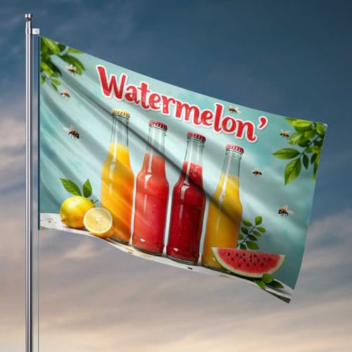 Lustige Bar-Dekoration, frische Wassermelonensaftflaschen mit Sommerfrüchten und Bienen, Flagge, Pool-Dekorationen, Outdoor, Teenager, Jungen, Raumdekoration (152 x 244 cm) von FZFN