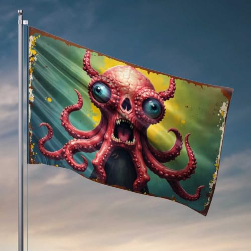 Lustige Bar-Dekoration, gruseliger roter Oktopus mit großen Augen, Pool-Dekoration, Outdoor, Teenager, Jungen, Raumdekoration (152 x 244 cm) von FZFN