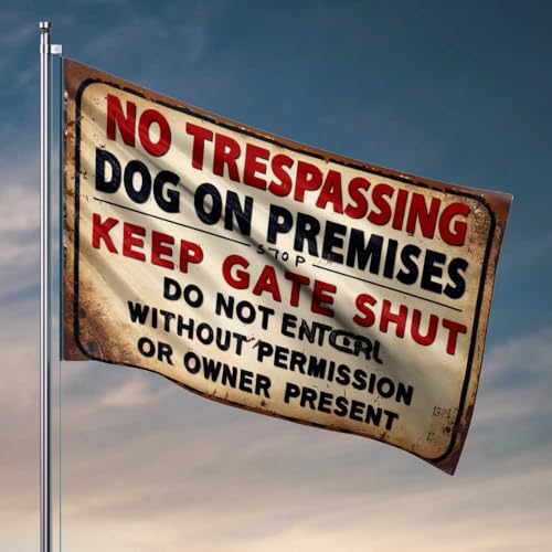 Lustige Bar-Dekoration, hält das Tor geschlossen: Kein Trespassing – Hund auf dem Gelände, Flagge, Pool-Dekoration, Outdoor, Teenager, Jungen, Raumdekoration (152 x 244 cm) von FZFN