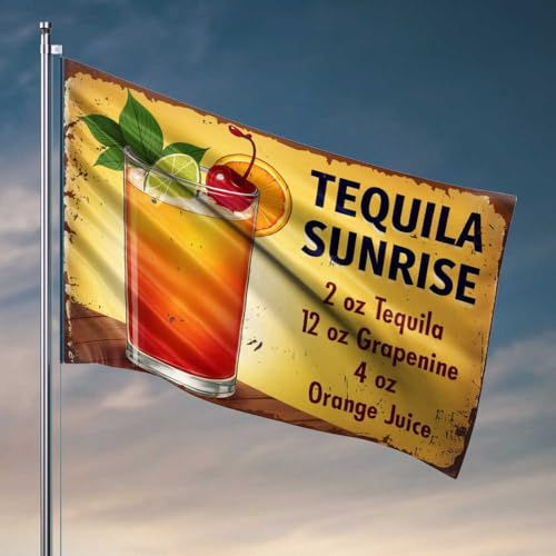 Lustige Flaggen Tequila Sonnenaufgang Rezept: Eine klassische Cocktail-Mixologie-Fahne, Outdoor-Dekorationen für Terrassenflaggen für Jungenzimmer (60 x 90 cm) von FZFN