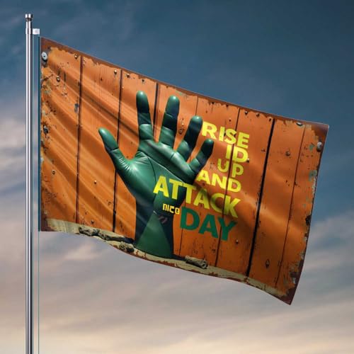 Lustige Gartenflaggen "Rise Up And Attack": Eine kühne grüne Handdeklarationsflagge, Raumdekor-Flagge, coole Sachen für Jungen (60 x 90 cm) von FZFN
