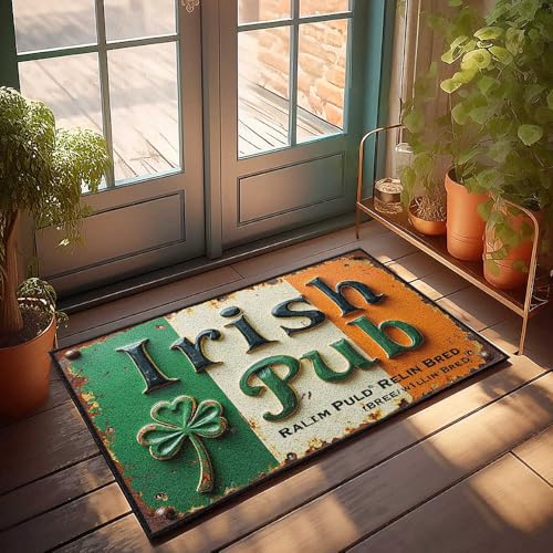Lustige Raumdekoration, irisches Pub-Schild mit Kleeblatt und Flagge, Fußmatte für den Innenbereich, für den Außenbereich, 40 x 60 cm von FZFN