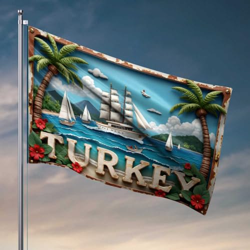 Lustige Wohnheim-Dekoration, türkisches Segelabenteuer: Palmen, Blumen und Ozeanblick, Raumflaggen für Mädchen, Männer, Höhlenmöbel (60 x 90 cm) von FZFN