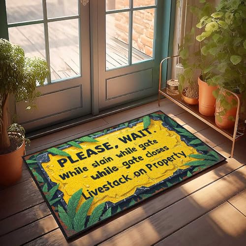 Lustiger Badezimmerteppich, Aufschrift "Please Wait: Gate Closing For Livestock", Türschild mit Aufschrift "Welcome-Ish", 40 x 60 cm von FZFN