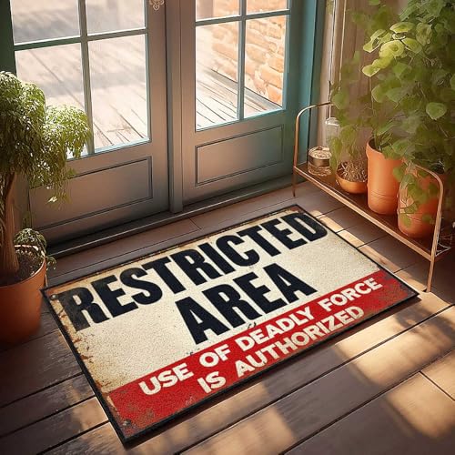 Lustiger Badezimmerteppich, "Restricted Area": Deadly Force Authorized Warnschild, Fußmatte "Welcome-Ish", Türschild für die Haustür (65 x 90 cm) von FZFN