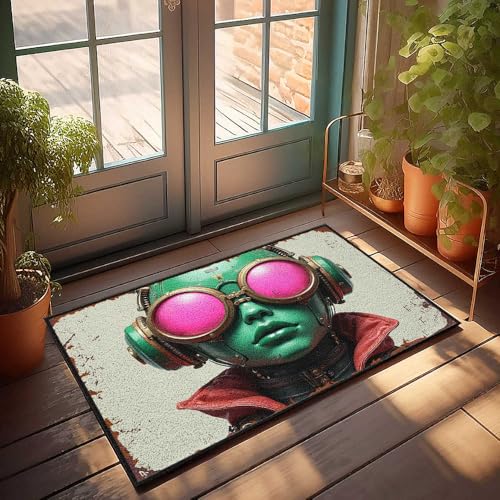 Lustiger Badezimmerteppich, Steampunk-Brille: Ein Cyberpunk-Abenteuer in Grün und Rosa, Fußmatte "Welcome-Ish" für die Haustür (40 x 60 cm) von FZFN