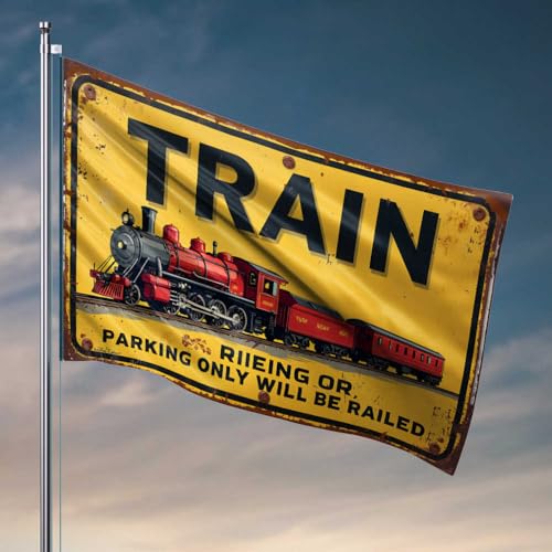 Lustiges Wohnheim-Dekor, Vintage-Zug-Warnschild: "Riding or Parking Only Will Be Raile", College-Poster für Jungs, Flaggen für Zimmer, lustig (120 x 180 cm) von FZFN