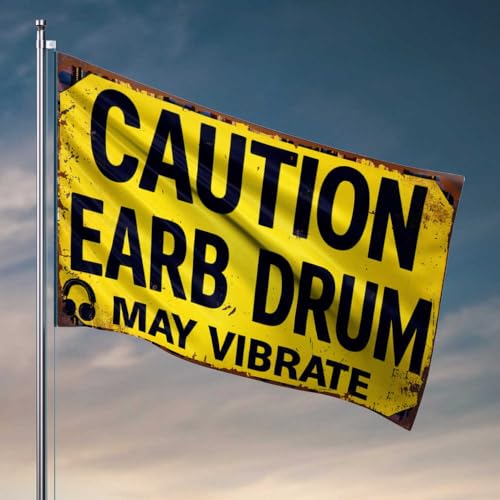 Lustiges Wohnheim-Dekor, Warnschild mit Aufschrift "Caution: Ear Drum May Vibrate", Warnschild, Flagge, College-Poster für Jungs, Flaggen für Zimmer, lustig (30 x 45 cm) von FZFN