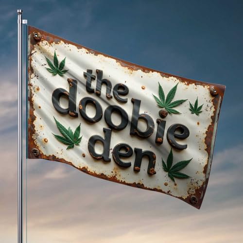 Männerhöhlendekoration und Zubehör, rustikale Beschilderung: Die Doobie-Höhle mit Cannabisblättern, Flagge, Geschenke für Heimdekoration, Spielzimmer-Zubehör (120 x 180 cm) von FZFN