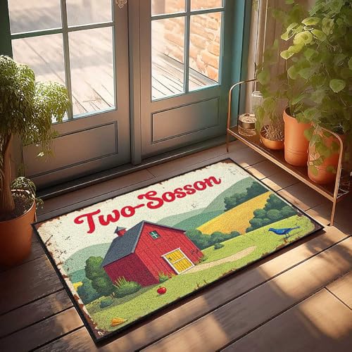 Mat In House Fußmatte mit zwei Sossonen: rustikale Scheune inmitten von Rolling Hills, Fußmatte, Bauernhaus-Haustür-Dekoration (50 x 80 cm) von FZFN