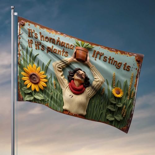 Outdoor Bar Decor Happy Gardener mit Sonnenblumen und Pflanzen, Flagge, lustige Flaggen für Studentenwohnheim (152 x 244 cm) von FZFN