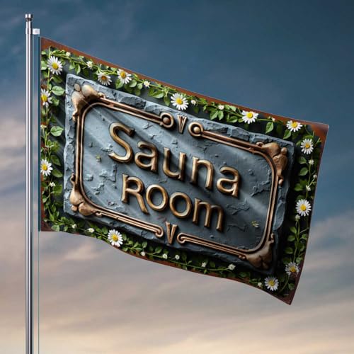 Outdoor-Bar-Dekoration, Vintage-Stil, Sauna-Raum-Schild mit Gänseblümchen-Bordüre, lustige Flaggen für Studentenwohnheim (30 x 45 cm) von FZFN