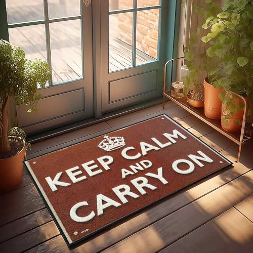 Outdoor-Teppich, Fußmatte mit Aufschrift "Keep Calm And Carry On: A Timeless Motivational Sign Doormat Welcome Mat Indoor Rutschfester Herbstteppich (40 x 60 cm) von FZFN