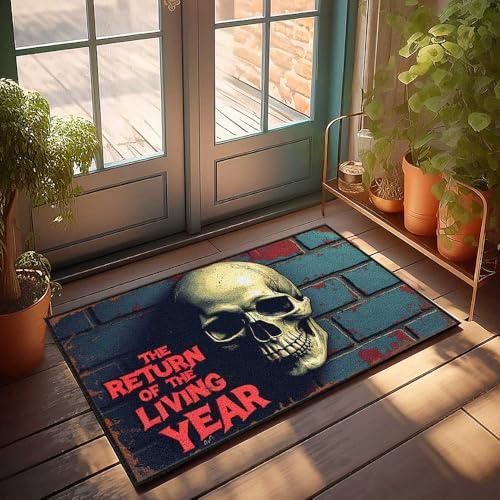 Personalisierte Fußmatten für die Haustür, die Rückkehr des Wohnjahres: Ein gruseliger Totenkopf-Poster, Fußmatte, Outdoor-Fußmatte, Herbstdekoration (50 x 80 cm) von FZFN