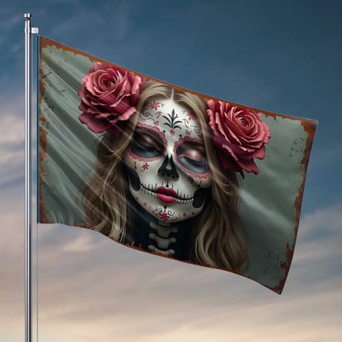 Raumflaggen für Jungs, Tag der Toten, Schönheit: Eine lebendige florale Tribut-Flagge, für Herren, Cabe-Dekor, lustige Wohnheim-Flaggen (30 x 45 cm) von FZFN