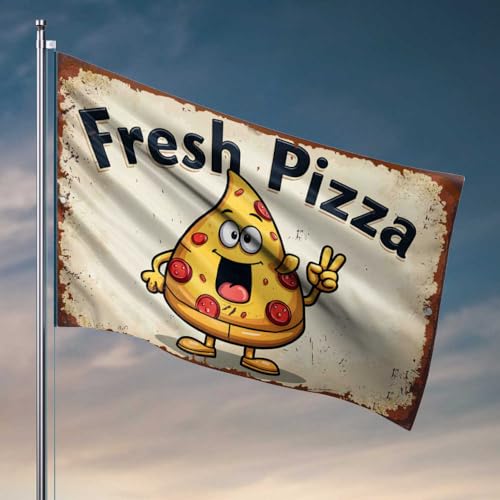 Raumflaggen für Jungs, frische Pizza: Ein fröhliches Stück mit freundlichem Gesicht! Flaggendekoration für Männerhöhlen-Flagge für Schlafzimmer (60 x 90 cm) von FZFN