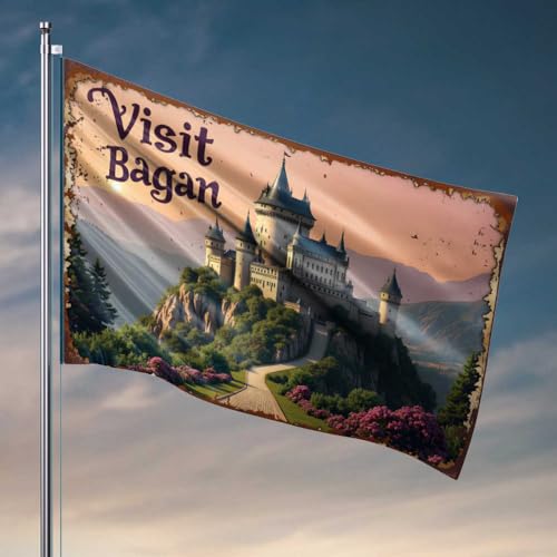 Raumzubehör für Teenager, Jungen, Besuchen Sie Bagan: Ein Märchenschloss inmitten malerischer Berge, Flaggen für Schlafzimmer, lustige Indie-Raumdekoration (152 x 244 cm) von FZFN