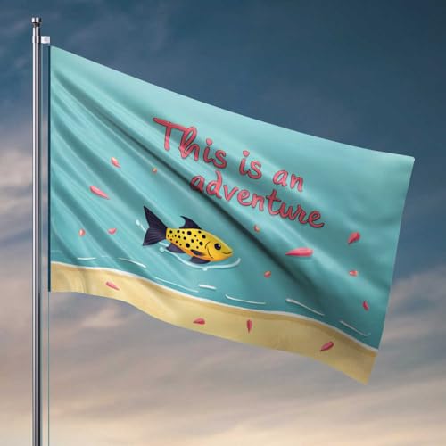 Raumzubehör für Teenager, Jungen, gelber Fisch begibt sich auf eine bunte Küstenreise, Flaggen für Schlafzimmer, lustige Indie-Raumdekoration (152 x 244 cm) von FZFN