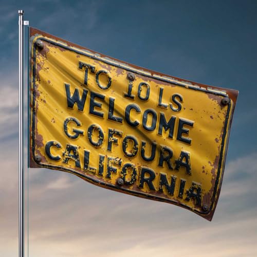 Veranda-Flagge, rostgelbes Schild, begrüßt Besucher in Kalifornien, Raumflaggen für Mädchen, Zimmerflaggen für Teenager (30 x 45 cm) von FZFN