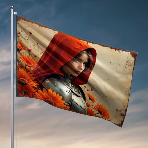 Veranda-Flagge, roter Ritter mit Kapuze, inmitten von Orangenblüten, Zimmerflaggen für Mädchen, Zimmerflaggen für Teenager (120 x 180 cm) von FZFN