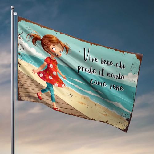 Veranda-Flagge Happy Girl am Strand mit italienischem Zitat, Raumflaggen für Mädchen, Zimmerflaggen für Teenager (30 x 45 cm) von FZFN