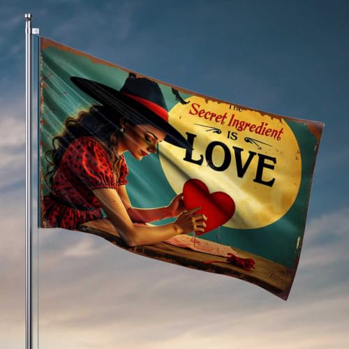 Veranda-Flagge "Love As The Secret Ingredient": A Whimsical Witch's Journey, Raumflaggen für Mädchen, Zimmerflaggen für Teenager (152 x 244 cm) von FZFN