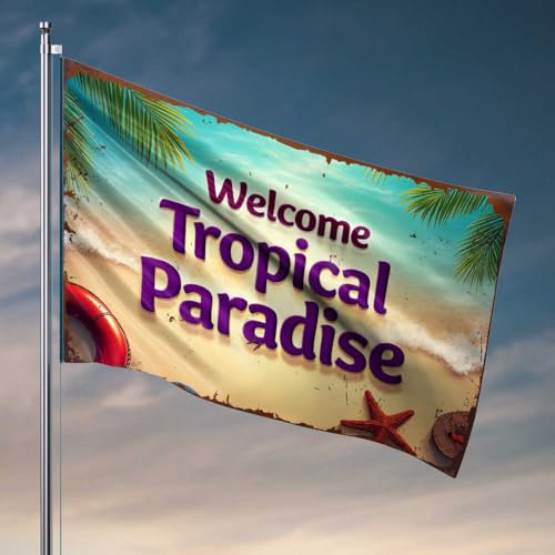 Veranda-Flagge "Welcome To Our Tropical Paradise" Beach Resort, Raumflaggen für Mädchen, Zimmerflaggen für Teenager (120 x 180 cm) von FZFN