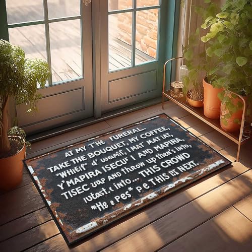 Veranda-Teppiche für den Außenbereich, rustikales Schild warnt Gäste vor dem Wegwerfen bei Funer, Retro-Teppich, Bauernhaus, Küchenteppich-Set (65 x 90 cm) von FZFN