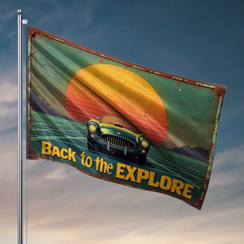 Wohnheim-Dekorationen für College-Jungs, Oldtimer, Sonnenuntergang, Abenteuer: Back to the Explore, Flagge für Fitnessstudio, Markierungsflaggen (152 x 244 cm) von FZFN