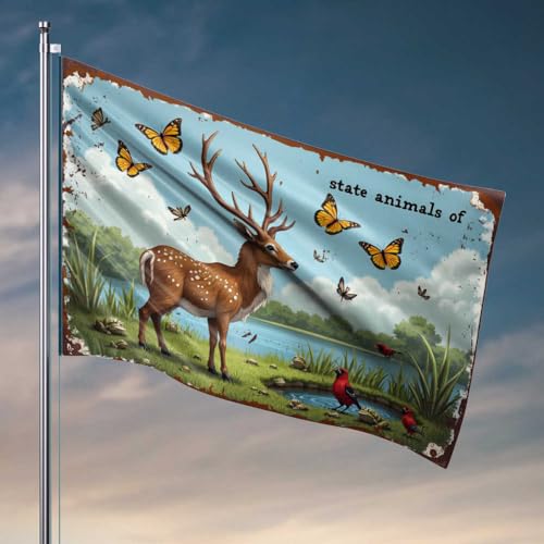 Wohnheim-Dekorationen für College-Jungs, Staatstiere von Texas: Eine lebendige Wildtier-Szene, Flagge, Fitnessstudioflagge, Markierungsflaggen (152 x 244 cm) von FZFN