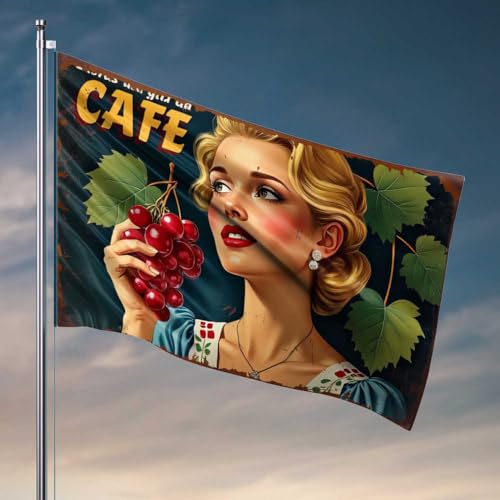 Wohnheim-Flaggen für Jungs, Vintage-Café-Poster mit eleganter Frau mit Trauben, lustige Badezimmer-Dekoration, Hofdekoration (30 x 45 cm) von FZFN