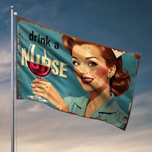 Wohnheim-Flaggen für Mädchen, Vintage-Krankenschwester mit Weinglas-Poster, Flagge, kleine Flaggen, Bar-Dekoration für Zuhause (30 x 45 cm) von FZFN